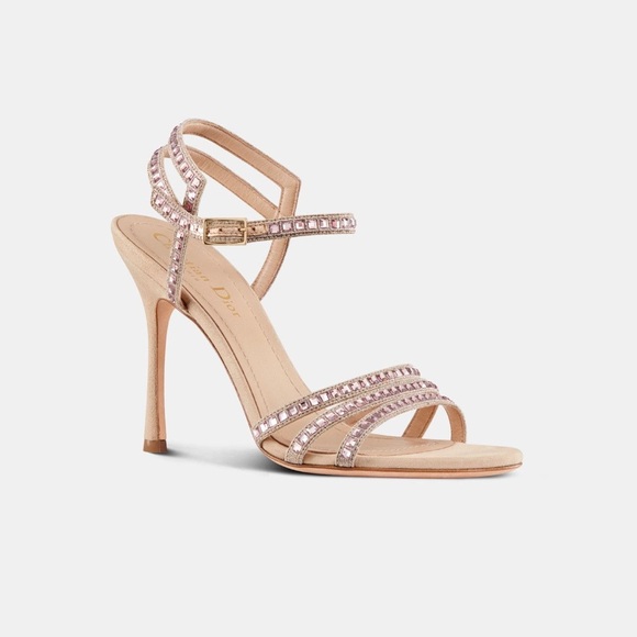 Dior Crystal Suede Heeled Sandals Nude EU 37.5 US 7.5 - Picture 1 of 7